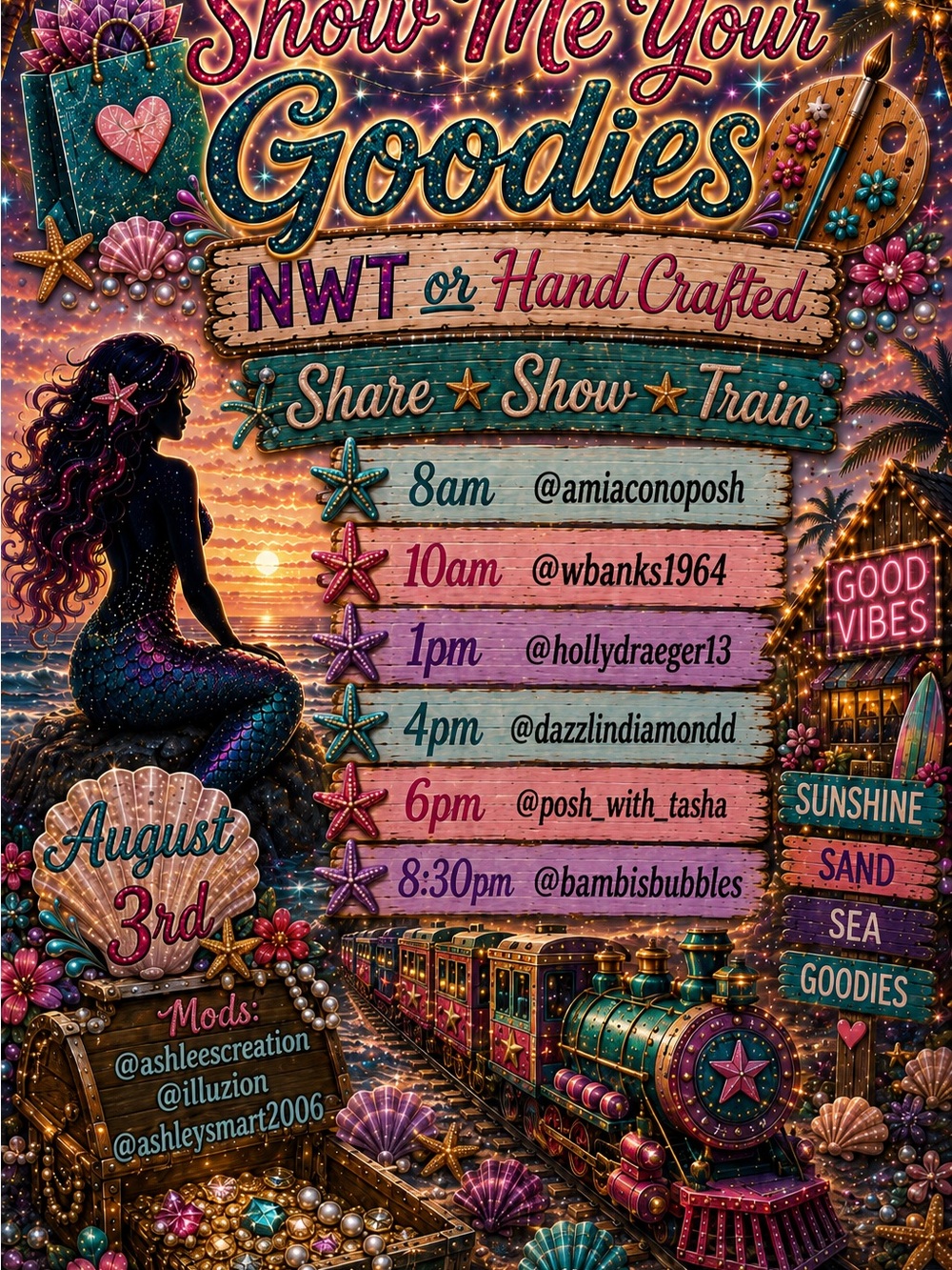 Show Me Your Goodies Share Show Train-NWT & Handcrafted